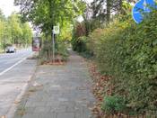 Bild 1: Der Geh-/ Radweg ist zu schmal und zudem durch Pflanzenbewuchs stark eingeengt.